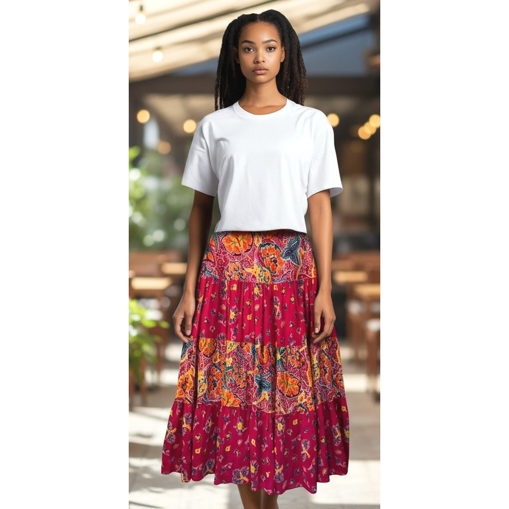 Chaps Est 1978 Tiered Maxi Skirt‎ Size Small Floral Paisley 100% Cotton Lined
